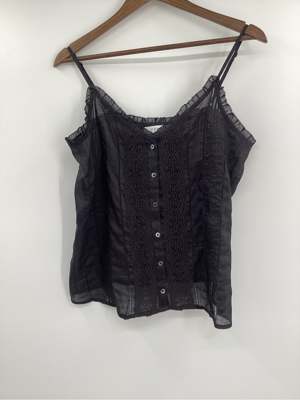Frame Black Lace-Front Button Ramie Cami